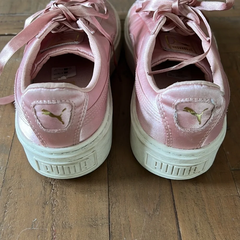 Puma basket pink satin platform sneakers